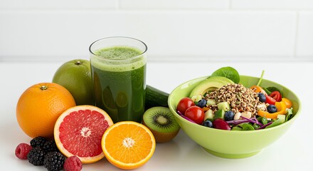 Healthy Eating Abundance Fresh Salad Smoothie Fruits Clean Diet