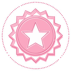 Pink star emblem in a circle with radiating sunburst style design, modern graphic illustration
