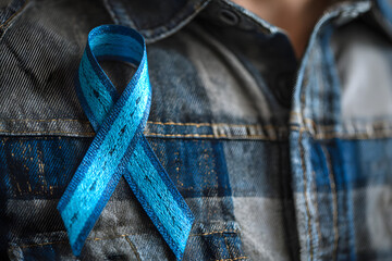 men health Awareness month, blue ribbon to support prostate cancer awareness