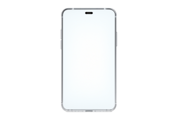 Front view smartphone mockup with light screen, isolated on transparent background