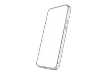 Angled view white smartphone mockup with blank screen, isolated on transparent background
