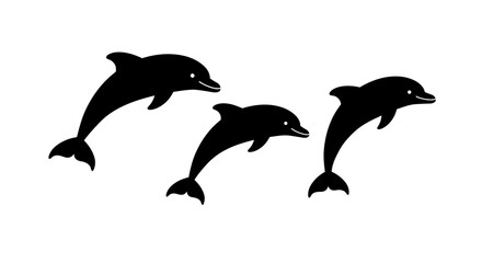 Naklejka premium Dynamic silhouettes of three playful dolphins leaping joyfully above the waves
