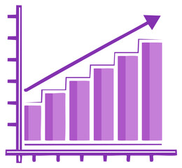 Fototapeta premium Purple bar graph with upward trending arrow representing business growth and financial success