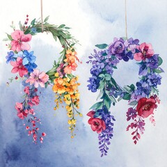 Watercolor floral wreaths hanging