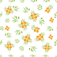 Seamless Floral Pattern with Orange Blossoms and Green Leaves