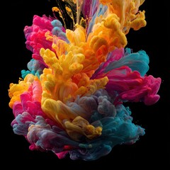 Vibrant Colorful Ink Explosion in Water on Black Background, Abstract Fluid Art