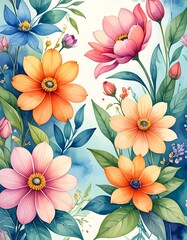 Vibrant floral illustration with pastel colors