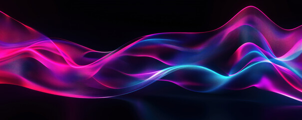Colorful abstract wave patterns with vibrant pink and blue hues on dark background, minimal style photo