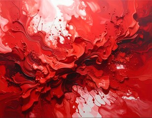 Abstract red and white fluid painting