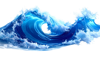 Powerful ocean wave, vibrant blue, frothy crest