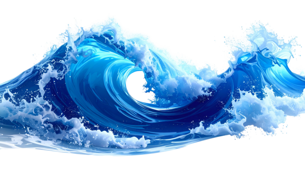 Powerful ocean wave, vibrant blue, frothy crest