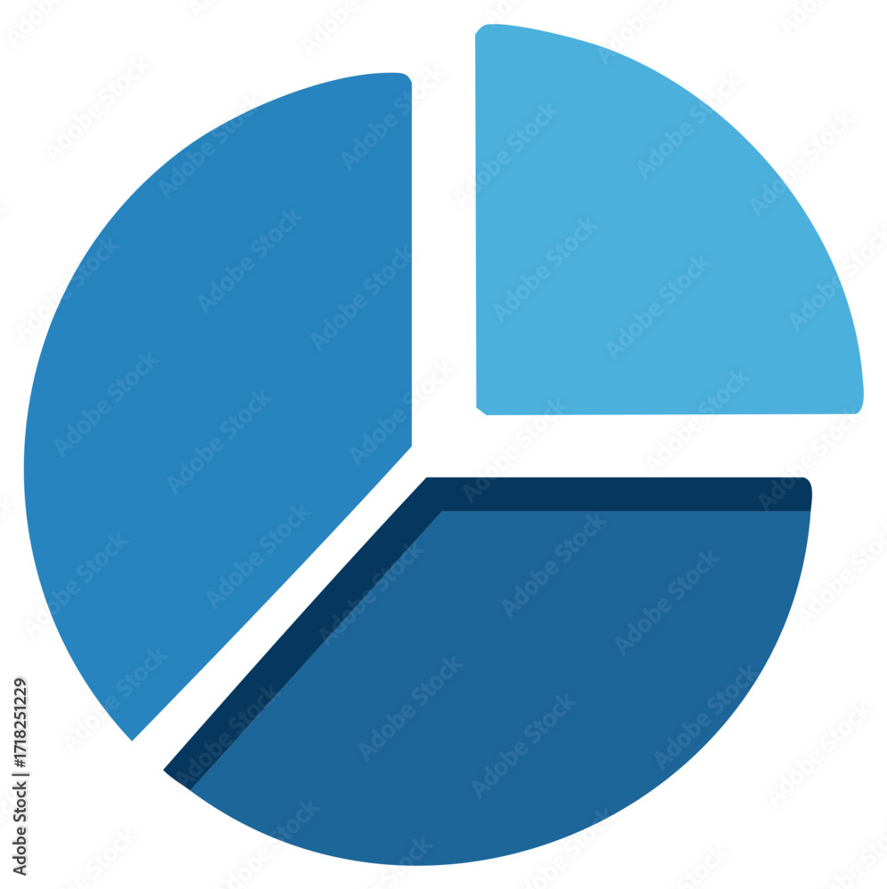 Poster colorful graphic of a pie chart showing data in three different shades of blue.