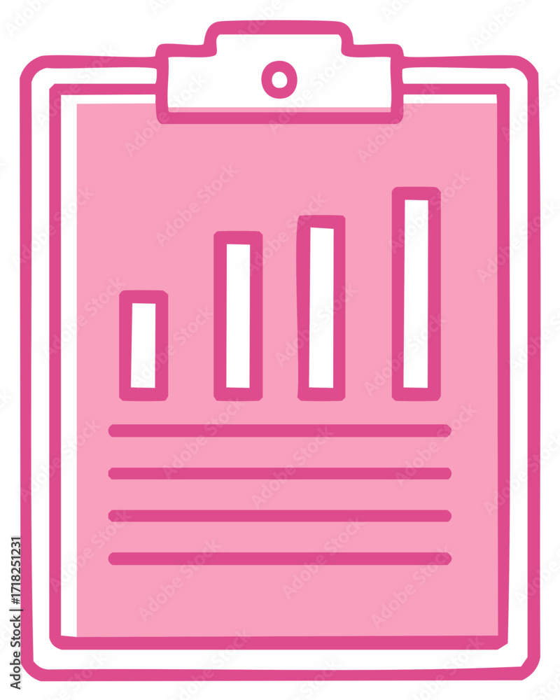 Poster doodle illustration of clipboard displaying bar graph with line for data report and business analyti