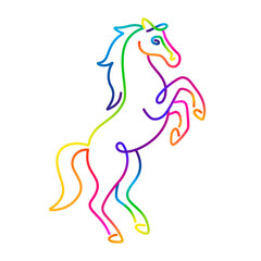 Horse Continuous Line Vector Art. Neon Color Outline Animal Sketch. Abstract Gradient Horse Silhouette Illustration.