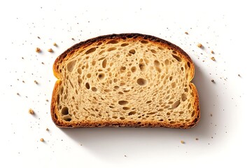 Deliciously sourdough bread slice macro shot with crumbs scattered around