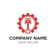 Red Piston and Gear Logo for Automotive, Engineering, or Industrial Businesses with Placeholder Text on White Background, Flat Vector Elements, Vector Illustration, Simple Vector, Stylized Vector