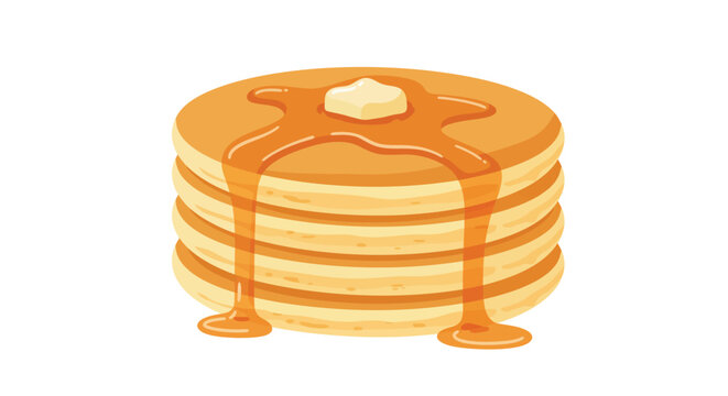 A delicious stack of pancakes with dripping maple syrup and butter