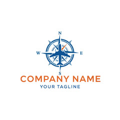Fototapeta premium Modern Blue and Airplane Compass Logo Design for Travel and Aviation Company Branding, Flat Vector Elements, Vector Illustration, Simple Vector, Stylized Vector Drawing, Vector Template, Clean Vector