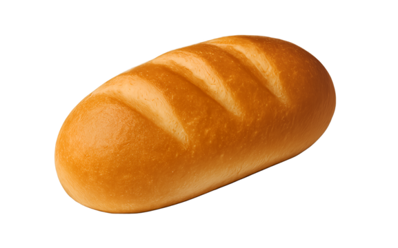 A golden brown loaf of bread with score marks on top, isolated on transparent background