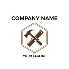 Professional Hexagonal Logo with Crossed Hammer and Ruler Tools for Construction, Craftsmanship, and Repair Services on White Background, Flat Vector Elements, Vector Illustration, Simple Vector,