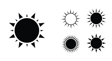 Simple black and white solar icons showcasing different sun designs
