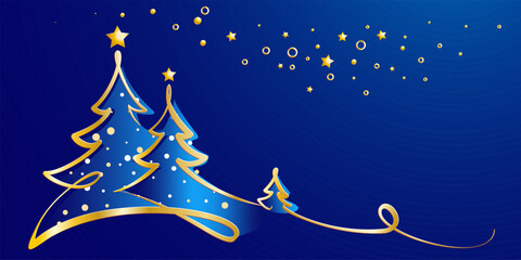 Merry Christmas decoration. Wavy line with Christmas trees.