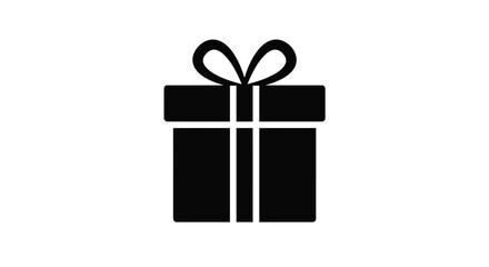 Simple black and white illustration of a tied gift box present