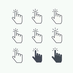 A collection of hand icons depicting a pointing or clicking gesture
