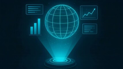 A futuristic digital globe surrounded by data graphs and statistics, illustrating advanced data visualization and analytics. - Powered by Adobe