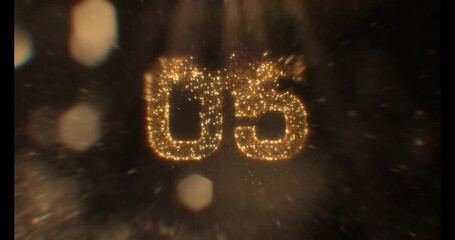 Video to wish a happy new year 2026 in gold represented at the beginning by a countdown then gold-colored fireworks on a black background with circles in bokeh effect - Powered by Adobe