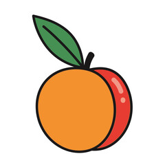 A simple illustration depicting a vibrant orange fruit with a green leaf