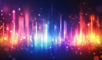 Colorful abstract sound wave visualization with vibrant lights and sparkles, high resolution photo