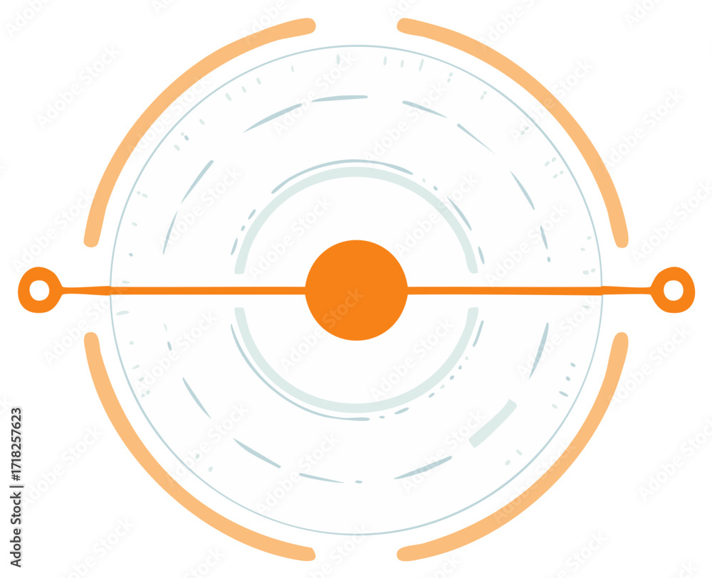 Poster abstract illustration of a circular shape and line connecting two circles.