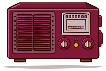 Fototapeta premium Nostalgic Cartoon Retro Radio Receiver Illustration with Speaker Grille and Tuning Dials