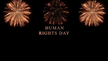 Celebration of human rights day with golden fireworks exploding against a black background, featuring the text human rights day for a festive and commemorative visual