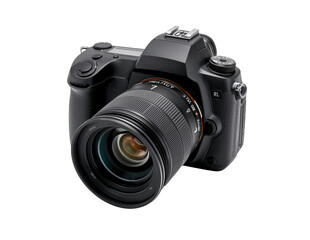 Fototapeta premium Black dslr camera with lens isolated on transparent background