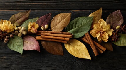autumn leaves cinnamon flowers wood