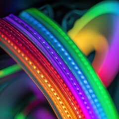 Vibrant Rainbow LED Strip Lights Abstract Background with Bokeh Effect