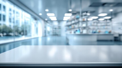 Fototapeta premium White table surface with blurred modern medical clinic background