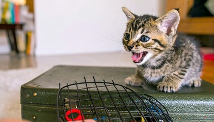 Cute kitten on a suitcase
