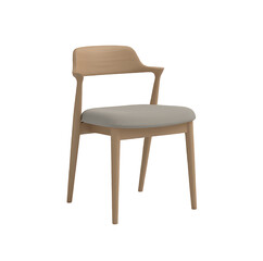 Fototapeta premium A modern light wood dining chair with a grey upholstered seat, isolated on transparent background