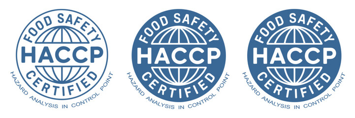 HACCP Hazard Analysis Critical Control Points Logo, Badge, Icon, Sticker, Label, Emblem, Stamp, Symbol, Green and Golden Flat Vector, HACCP Certified Food Safety.