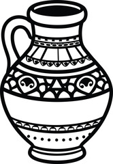 Traditional decorated clay pot illustration, cultural earthenware jar design

