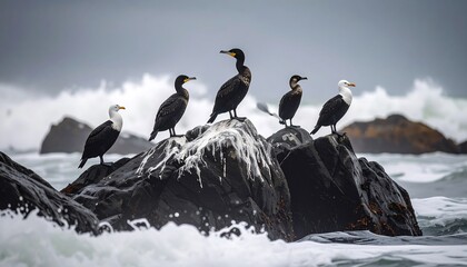 Birds on a Rocky Coastline.