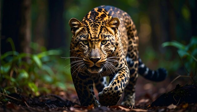 Majestic leopard in forest