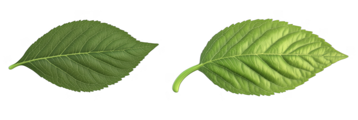 Detailed illustration of green leaves showcasing texture and structure variations, clean PNG