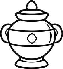 Traditional decorative pot outline, cultural festival jar illustration

