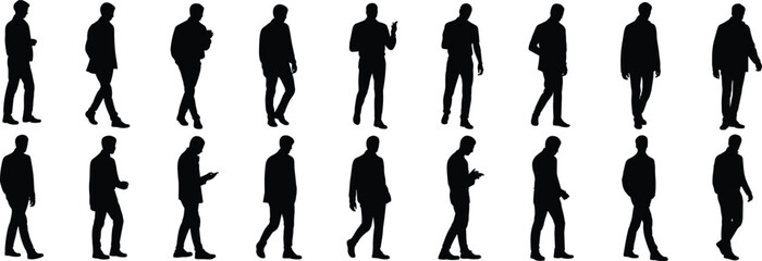 Business silhouettes, corporate men, professional poses, walking executives, office workers, teamwork concept, modern business attire, leadership, career, success, strategy