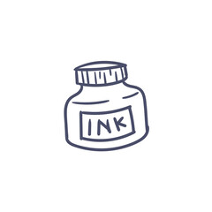 Simple hand drawn ink bottle illustration isolated on white.