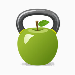Ciężarek kettlebell w kształcie zielonego jabłka. Koncepcja fitnessu, diety i zdrowego stylu życia.